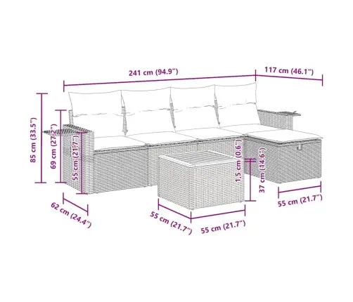 6-Daļīgs Dārza Dīvāna Komplekts, Matrači, Melna Pe Rotanpalma Vidaxl