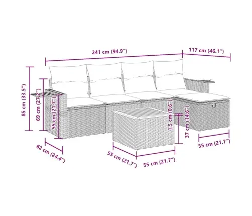 6-Daļīgs Dārza Dīvāna Komplekts, Matrači, Bēša Pe Rotangpalma Vidaxl