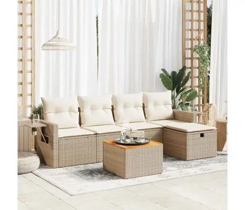 6-Daļīgs Dārza Dīvāna Komplekts, Matrači, Bēša Pe Rotangpalma Vidaxl