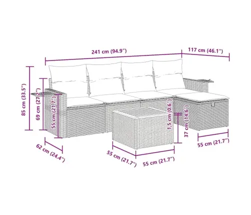 Sofos Komplektas Su Pagalvėlėmis, 6 Dalių, Smėlio, Poliratanas