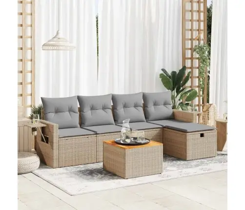 Sofos Komplektas Su Pagalvėlėmis, 6 Dalių, Smėlio, Poliratanas