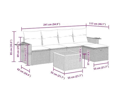 6-Osaline Aiadiivani Komplekt Patjadega, Hall, Polürotang