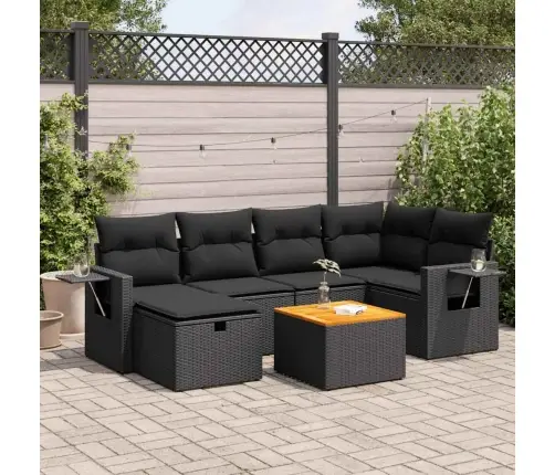 7-Daļīgs Dārza Dīvāna Komplekts Ar Matračiem, Melna Pe Vidaxl