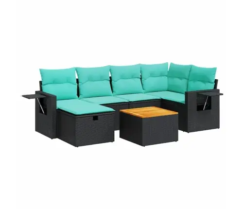 7-Daļīgs Dārza Dīvāna Komplekts Ar Matračiem, Melna Pe Vidaxl