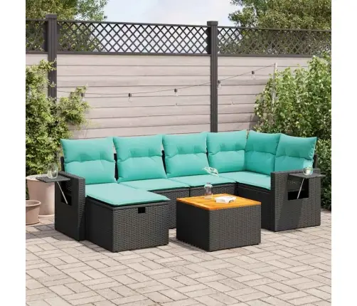 7-Daļīgs Dārza Dīvāna Komplekts Ar Matračiem, Melna Pe Vidaxl