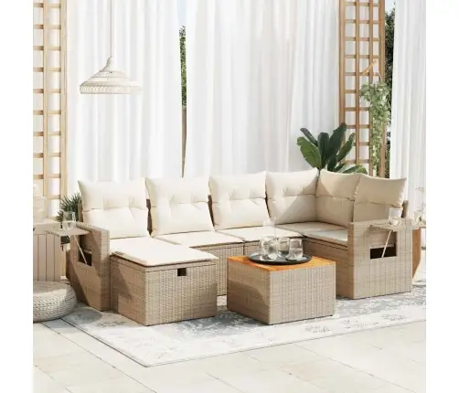 7-Daļīgs Dārza Dīvāna Komplekts, Matrači, Bēša Pe Rotangpalma Vidaxl