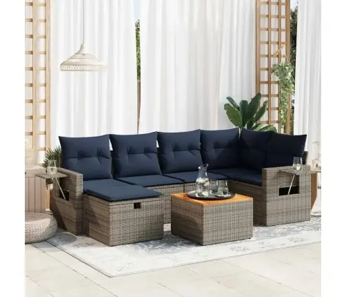 7-Daļīgs Dārza Dīvāna Komplekts, Matrači, Pelēka Pe Rotangpalma Vidaxl