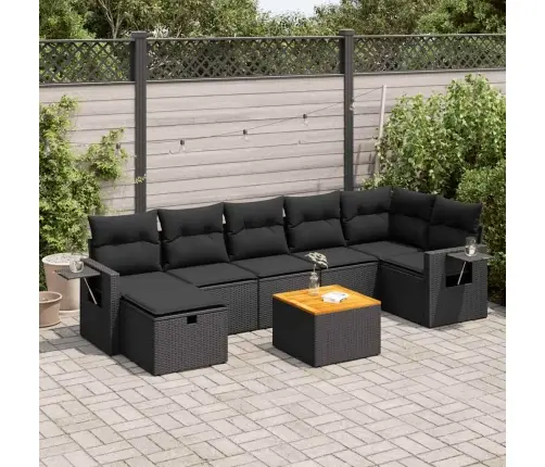 8-Daļīgs Dārza Dīvāna Komplekts, Matrači, Melna Pe Rotangpalma Vidaxl