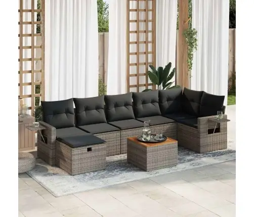 8-Daļīgs Dārza Dīvāna Komplekts Ar Matračiem, Pelēks Pe Pinums Vidaxl