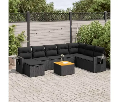 Sodo Komplektas Su Pagalvėlėmis, 9 Dalių, Juodas, Poliratanas