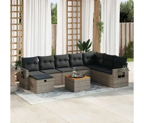 9-Daļīgs Dārza Dīvāna Komplekts Ar Matračiem, Pelēks Pe Pinums Vidaxl