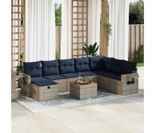 Sofos Komplektas Su Pagalvėlėmis, 9 Dalių, Pilkas, Poliratanas