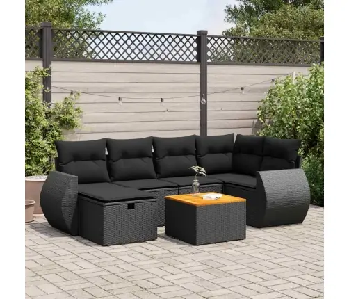 7-Daļīgs Dārza Dīvāna Komplekts Ar Matračiem, Melna Pe Vidaxl