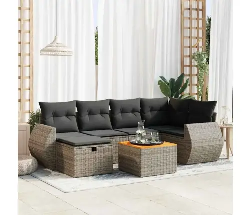 Sofos Komplektas Su Pagalvėlėmis, 7 Dalių, Pilkas, Poliratanas