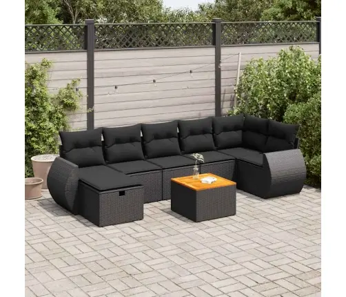 8-Daļīgs Dārza Dīvāna Komplekts, Matrači, Melna Pe Rotangpalma Vidaxl