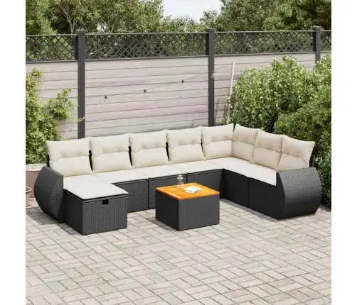 9-Daļīgs Dārza Dīvāna Komplekts, Matrači, Melna Pe Rotangpalma Vidaxl