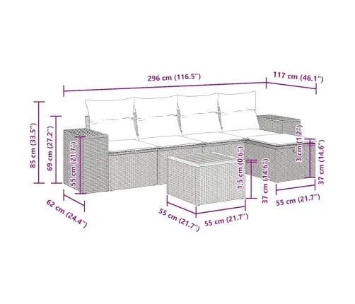 6-Daļīgs Dārza Dīvāna Komplekts, Matrači, Melna Pe Rotanpalma Vidaxl