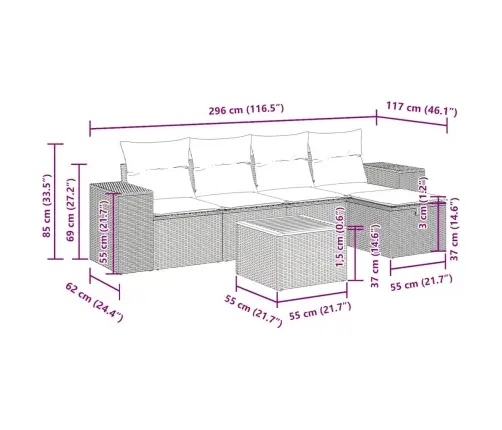6-Osaline Aiadiivani Komplekt Patjadega, Must, Polürotang