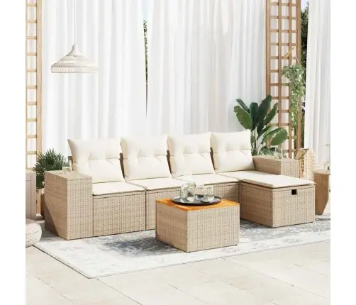 6-Daļīgs Dārza Dīvāna Komplekts, Matrači, Bēša Pe Rotangpalma Vidaxl