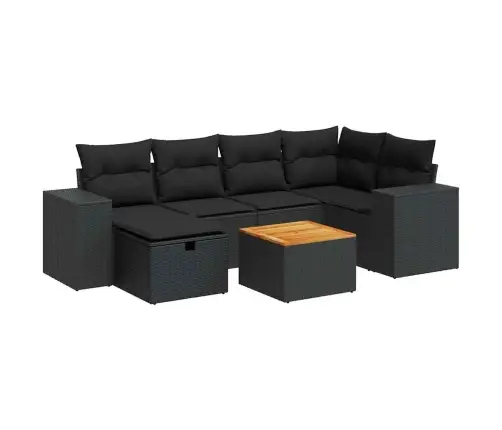 7-Daļīgs Dārza Dīvāna Komplekts Ar Matračiem, Melna Pe Vidaxl