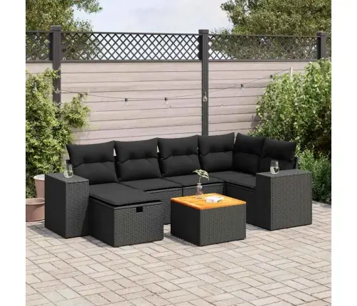 7-Daļīgs Dārza Dīvāna Komplekts Ar Matračiem, Melna Pe Vidaxl