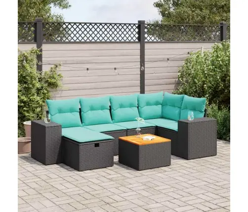 7-Daļīgs Dārza Dīvāna Komplekts Ar Matračiem, Melna Pe Vidaxl