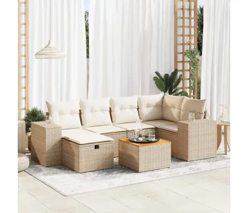 7-Daļīgs Dārza Dīvāna Komplekts, Matrači, Bēša Pe Rotangpalma Vidaxl