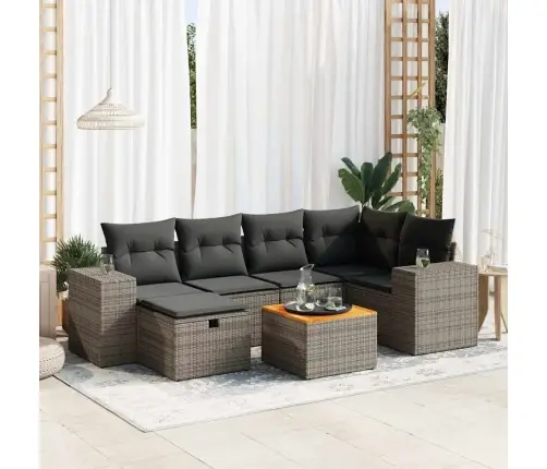 7-Daļīgs Dārza Dīvāna Komplekts, Matrači, Pelēka Pe Rotangpalma Vidaxl