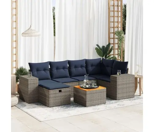 7-Daļīgs Dārza Dīvāna Komplekts, Matrači, Pelēka Pe Rotangpalma Vidaxl