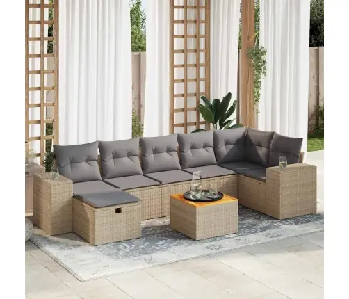 8-Daļīgs Dārza Dīvāna Komplekts, Matrači, Bēša Pe Rotangpalma Vidaxl