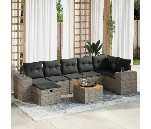 8-Daļīgs Dārza Dīvāna Komplekts Ar Matračiem, Pelēks Pe Pinums Vidaxl