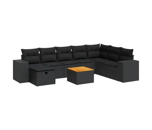 9-Daļīgs Dārza Dīvāna Komplekts, Matrači, Melna Pe Rotangpalma Vidaxl