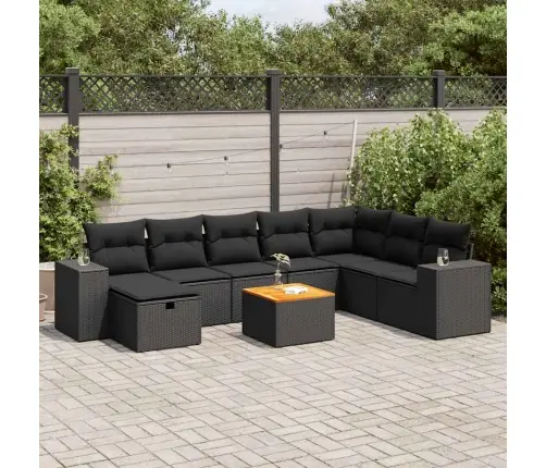 9-Daļīgs Dārza Dīvāna Komplekts, Matrači, Melna Pe Rotangpalma Vidaxl