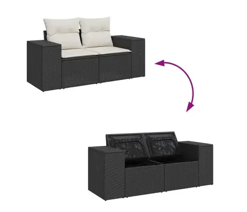 9-Daļīgs Dārza Dīvāna Komplekts, Matrači, Melna Pe Rotangpalma Vidaxl