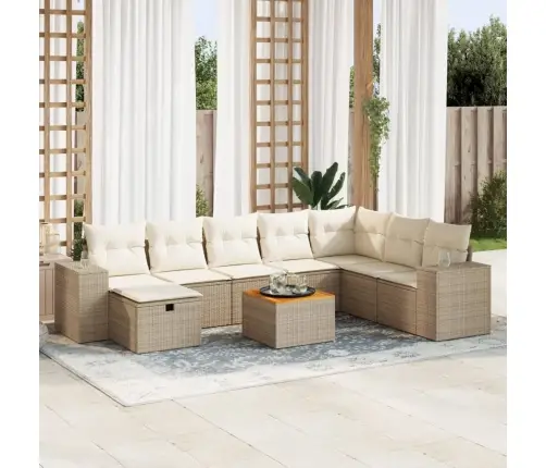 9-Daļīgs Dārza Dīvānu Komplekts, Matrači, Bēša Pe Rotangpalma Vidaxl