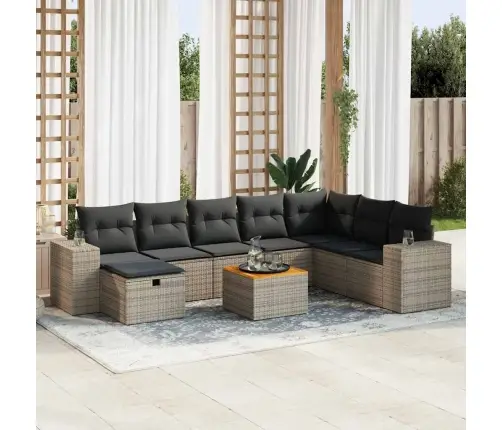 Sofos Komplektas Su Pagalvėlėmis, 9 Dalių, Pilkas, Poliratanas