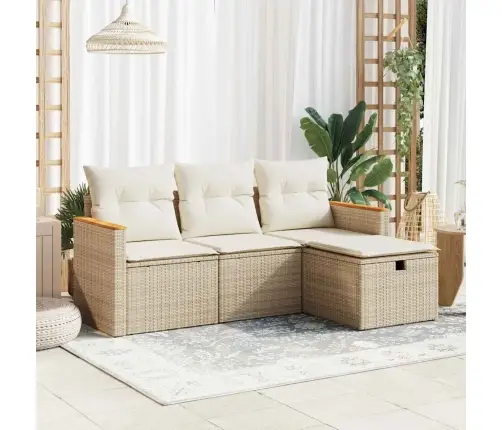 4-Daļīgs Dārza Dīvāna Komplekts, Matrači, Bēša Pe Rotangpalma Vidaxl