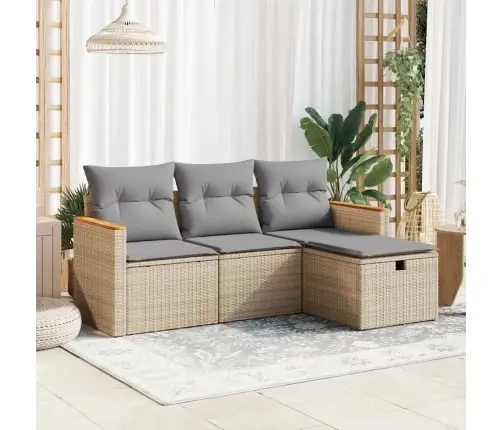 Sofos Komplektas Su Pagalvėlėmis, 4 Dalių, Smėlio, Poliratanas