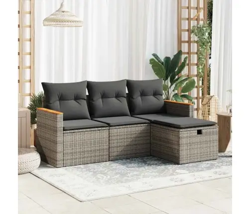 4-Daļīgs Dārza Dīvāna Komplekts Ar Matračiem, Pelēks Pe Pinums Vidaxl