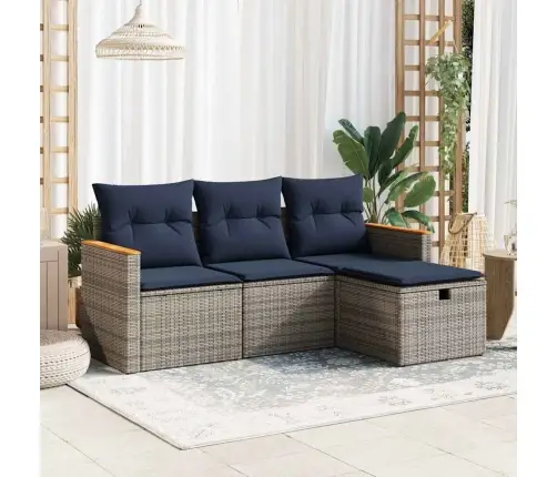 4-Daļīgs Dārza Dīvāna Komplekts Ar Matračiem, Pelēks Pe Pinums Vidaxl