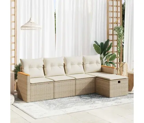 5-Daļīgs Dārza Dīvāna Komplekts, Matrači, Bēša Pe Rotangpalma Vidaxl