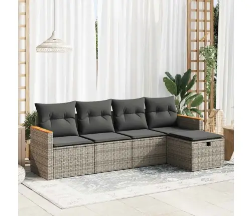 Sofos Komplektas Su Pagalvėlėmis, 5 Dalių, Pilkas, Poliratanas