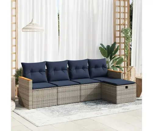 5-Daļīgs Dārza Dīvāna Komplekts Ar Matračiem, Pelēks Pe Pinums Vidaxl