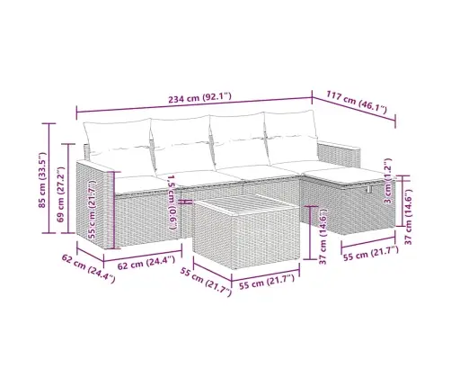6-Daļīgs Dārza Dīvāna Komplekts, Matrači, Melna Pe Rotanpalma Vidaxl