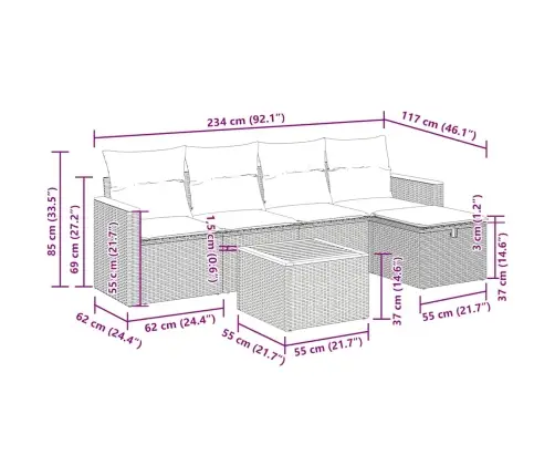 6-Daļīgs Dārza Dīvāna Komplekts, Matrači, Bēša Pe Rotangpalma Vidaxl