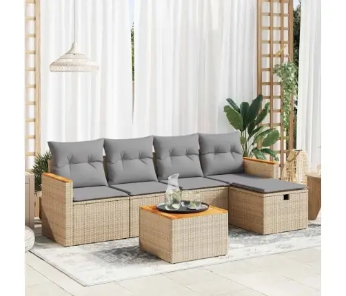 6-Daļīgs Dārza Dīvāna Komplekts, Matrači, Bēša Pe Rotangpalma Vidaxl