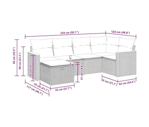 6-Daļīgs Dārza Dīvāna Komplekts, Matrači, Bēša Pe Rotangpalma Vidaxl