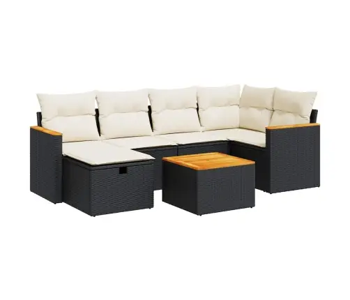 7-Daļīgs Dārza Dīvāna Komplekts Ar Matračiem, Melna Pe Vidaxl