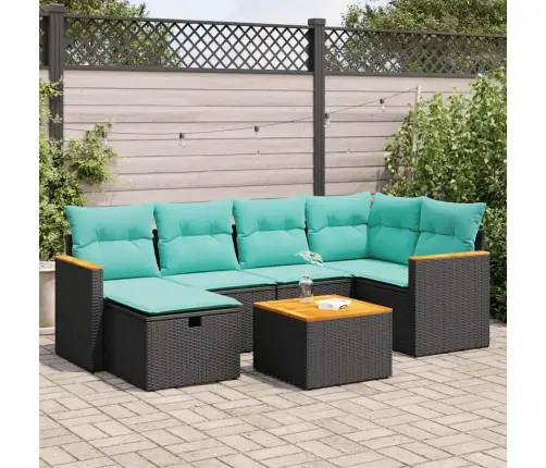 7-Daļīgs Dārza Dīvāna Komplekts Ar Matračiem, Melna Pe Vidaxl