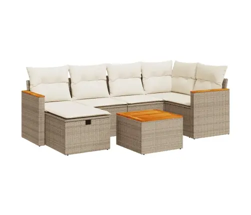 Sofos Komplektas Su Pagalvėlėmis, 7 Dalių, Smėlio, Poliratanas